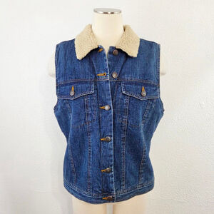 Vintage Wrangler sherpa lined denim vest blue jean collared women's size large